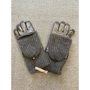 Carolina Amato Women's S/M Gray Cashmere Blend Knit Mittens Leather NWT